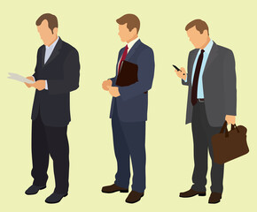 Fototapeta premium Three Businessmen Waiting in Line