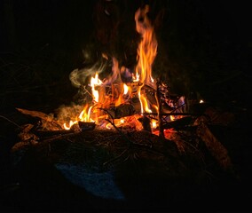 A fire burning at the night