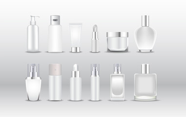 Various types of white cosmetic packaging mockup