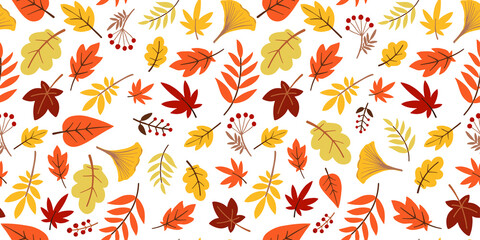 Seamless pattern with autumn leaves, branches, berries. fall seamless pattern. Thanksgiving Harvest design