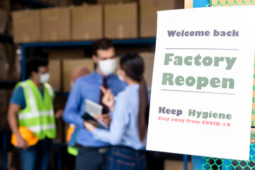 Sign for reopen factory after lock down from covid-19 situation