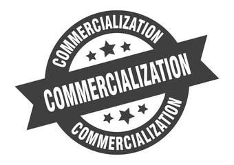 commercialization sign. round ribbon sticker. isolated tag