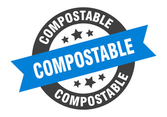 compostable sign. round ribbon sticker. isolated tag