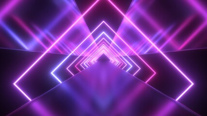 Future Neon Laser Squares with Ultraviolet Light Tunnel Reflections - Abstract Background Texture