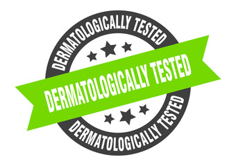 dermatologically tested sign. round ribbon sticker. isolated tag