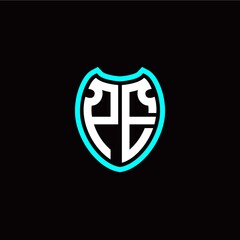 Initial P E letter with shield modern style logo template vector