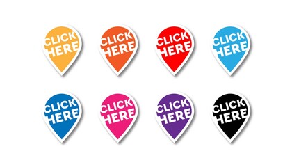 Click here sticker set banner design template.