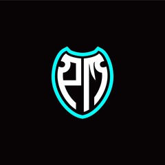Initial P M letter with shield modern style logo template vector