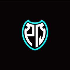 Initial P Q letter with shield modern style logo template vector