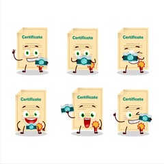 Photographer profession emoticon with award paper cartoon character