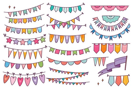 cute bunting flag in doodle style vector illustration