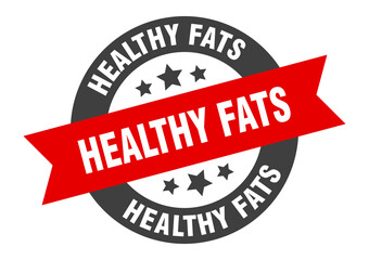 healthy fats sign. round ribbon sticker. isolated tag