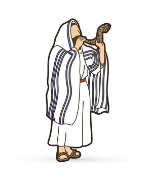 man blowing shofar white robe clip art preview