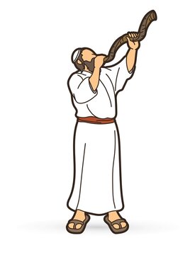 man blowing brown shofar clip art preview