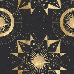 chic golden luxurious retro vintage engraving style. image of the sun and moon phases. culture of occultism. Vector graphics
