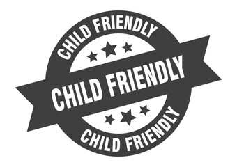child friendly sign. round ribbon sticker. isolated tag
