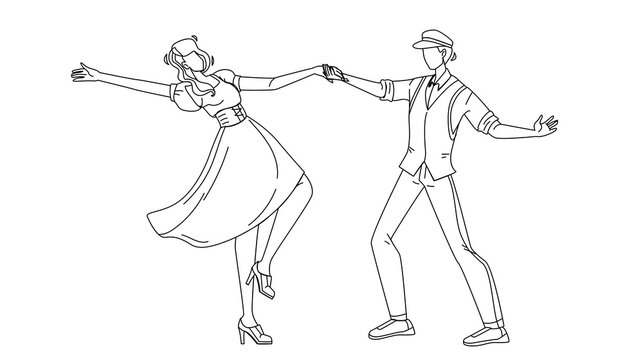 dancing couple black and white line art clip art preview
