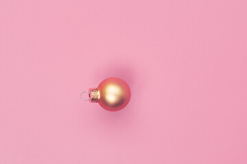 christmas ball on pink background isolate, copy space, layout