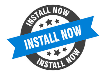 install now sign. round ribbon sticker. isolated tag