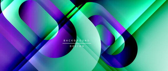 Vector geometric abstract background with lines and modern forms. Fluid gradient with abstract round shapes and shadow and light effects
