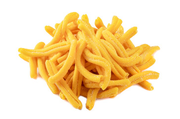 Fresh classic Gemelli pasta isolated on a white background