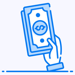 
Hand holding banknote, quick cash icon in flat style 
