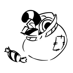 Bag with sweets clipart in doodle style. Isolated vector.