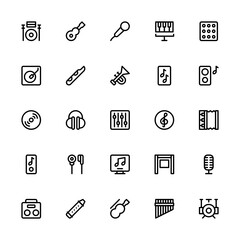 Set of modern music equipment outline style icon - vector