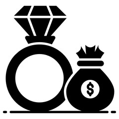 
Money bag with diamond ring denoting wedding loan in flat icon
