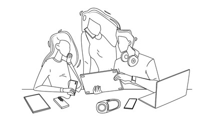 Young People Use New Millennial Gadgets Vector