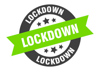 lockdown sign. round ribbon sticker. isolated tag