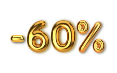 60 off discount promotion sale made of realistic 3d gold balloons. Number in the form of golden balloons. Template for products, advertizing, web banners, leaflets, certificates and postcards. Vector