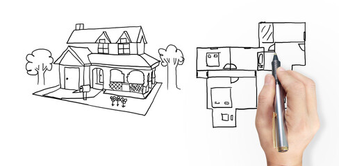 Hand drawing house concept of dream draw by designer - Powered by Adobe