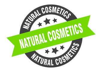 natural cosmetics sign. round ribbon sticker. isolated tag