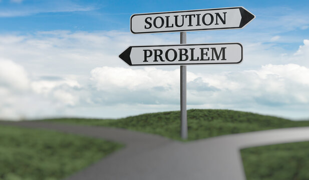 Problem and Solution arrows. Decision and choice concept. 3D rendered illustration.