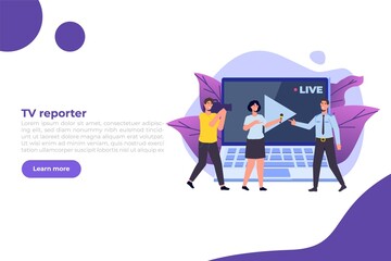 TV reporter character, Journalist special correspondent and camera man concept. Vector illustration.