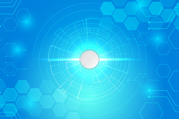 Blue technology background with various technological elements. The concept of innovative high-tech communications. Digital technology and engineering.