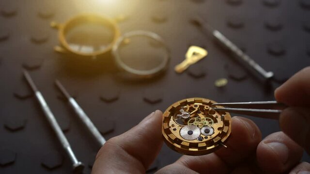 Watchmaker's workshop, mechanical watch repair. SPecial repair kit, close up