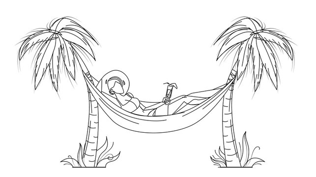 woman relaxing in hammock, palm trees clip art preview
