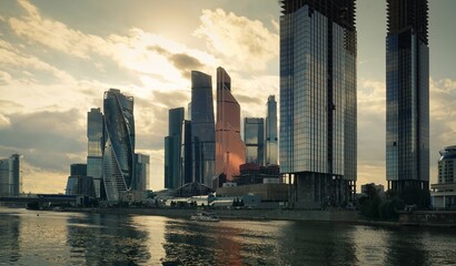 Fototapeta premium Buildings of the Moscow business center at sunset