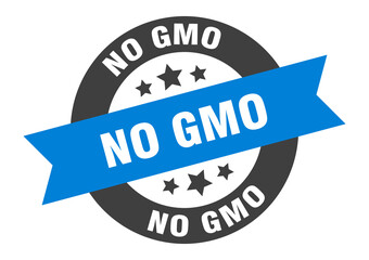 no gmo sign. round ribbon sticker. isolated tag