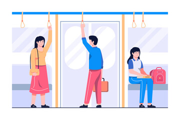 passengers in metro wagon concept illustration