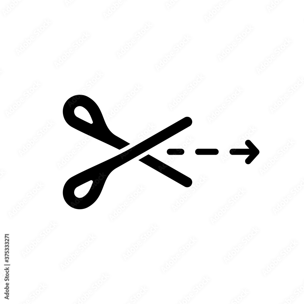 Poster tear line. silhouette scissors with arrow, dotted icon. outline package opening indicator with direc