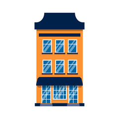 Cartoon house colorful architecture Amsterdam single. Closeup graphic icon townhouse, european style. Flat urban building tall town and suburban home cottage. Isolated on white vector illustration