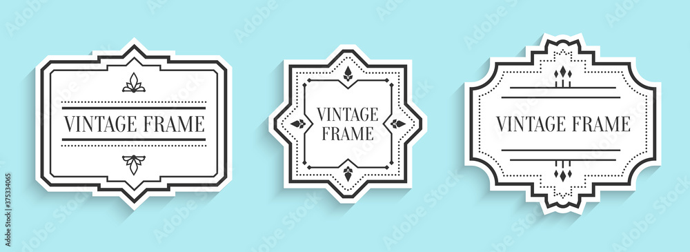 Poster retro vintage white labels paper cut set with shadow. different shape empty border tag menu sale pri