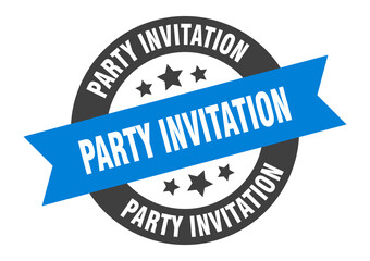 party invitation sign. round ribbon sticker. isolated tag