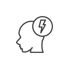 Head with lightning line icon. linear style sign for mobile concept and web design. Brainstorming head outline vector icon. Symbol, logo illustration. Vector graphics