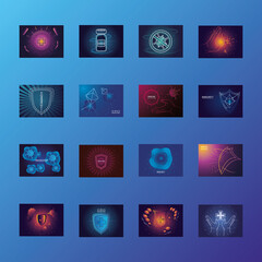 set of icons immunity, shield protecting from viruses, germs and bacteria