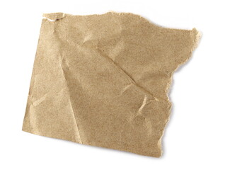 Torn cardboard paper scrap isolated on white background, top view