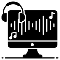
Headphones with monitor showing concept of make music icon
